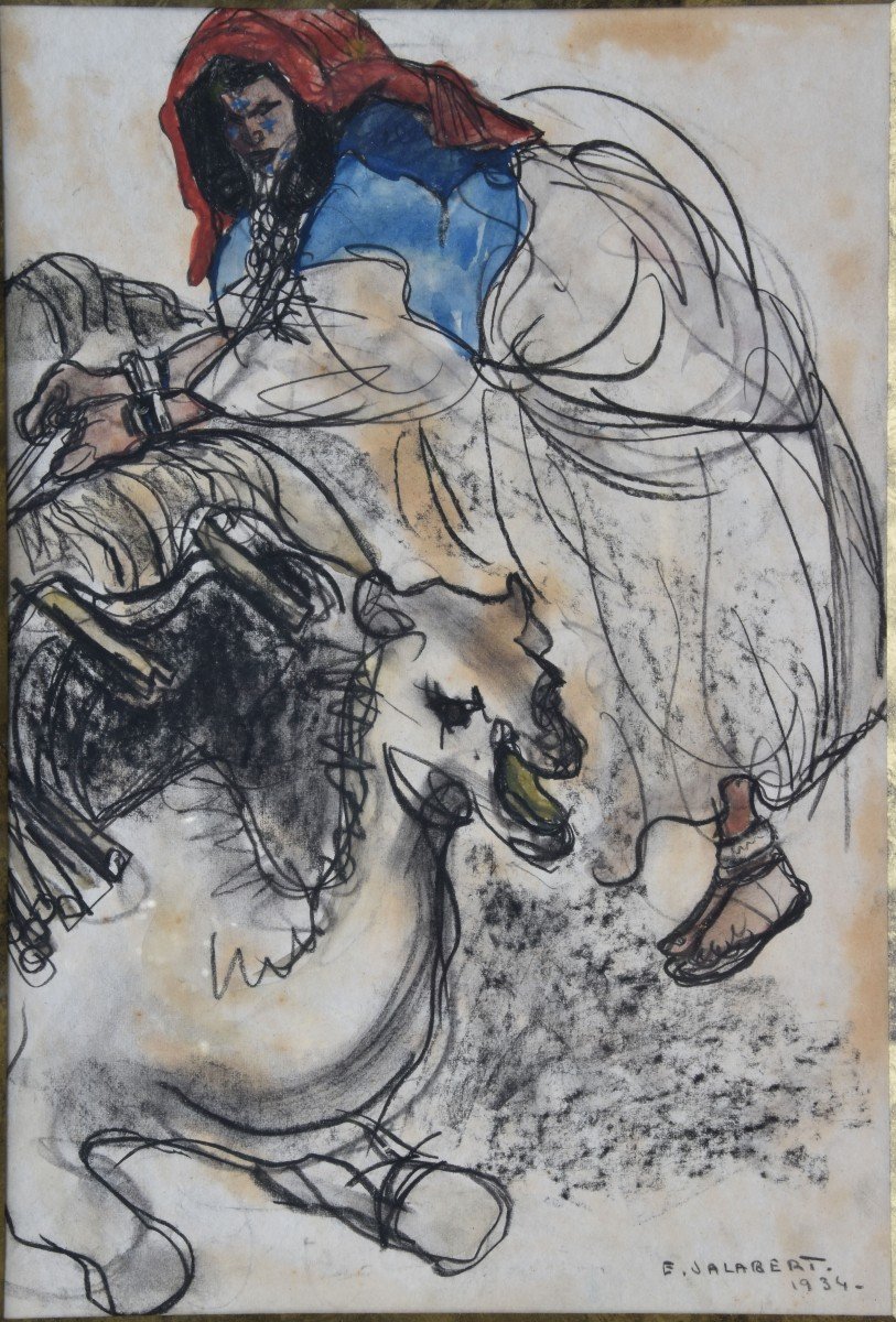 Eliane Jalabert ""woman Of Aït Hamou", Morocco" 1934 Watercolor 32x23-photo-4